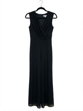 Nine West Black Chiffon Overlay Sleeveless Jumpsuit Size 4 V-Neck Formal Chic